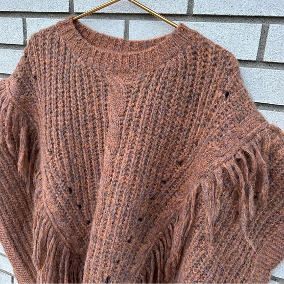 Anthropologie Knit Marled Fringe Poncho Bronze - Picture 7 of 13